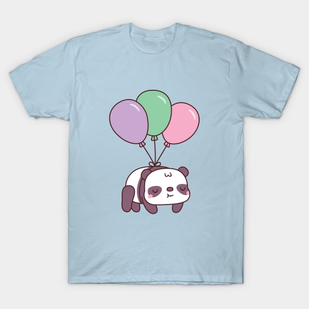 Cute Little Panda Flying With Balloons T-Shirt by rustydoodle